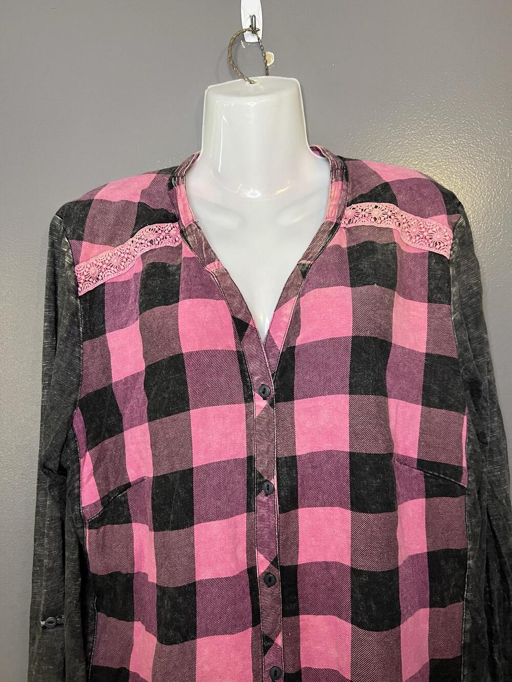 Harley-Davidson Shirt Womens 1X Pink Plaid Pink Label Long Sleeve Tunic Top